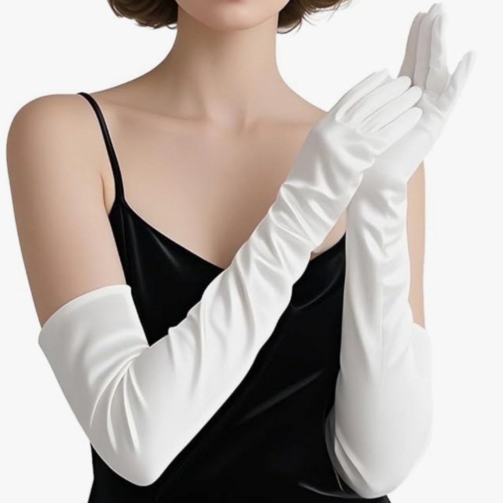 Fine Elegant White Satin Lomg Opera Gloves NWT